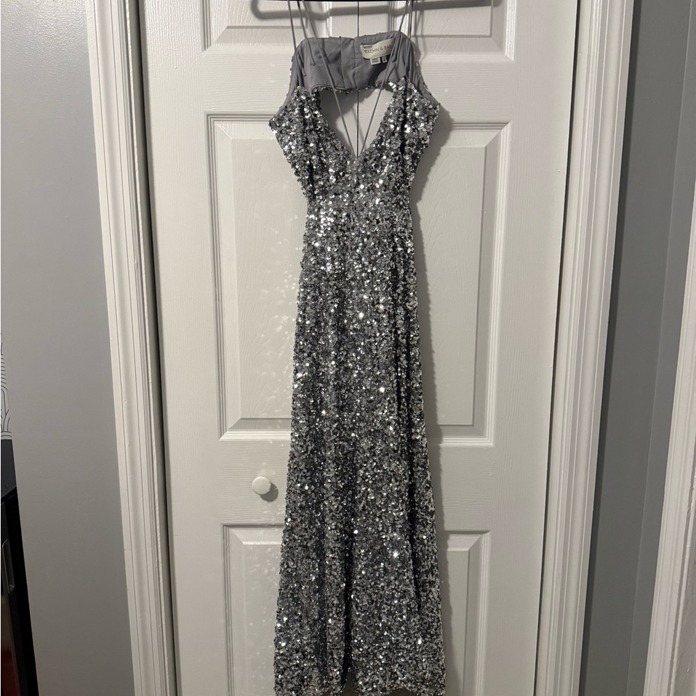 Elegant Silver Sequin Evening Gown